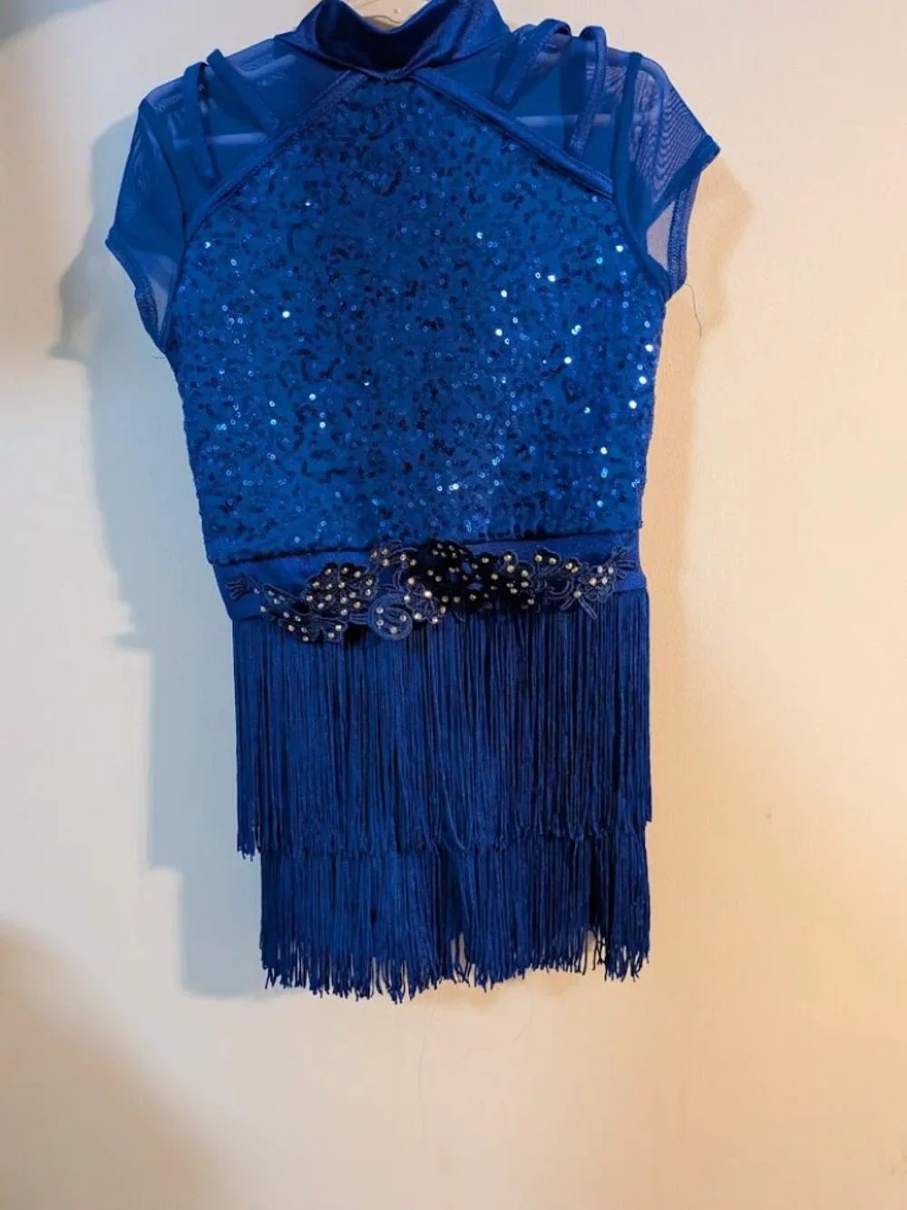 Weissman Blue Sequin & Silver Fringe Dance Costume size 1C